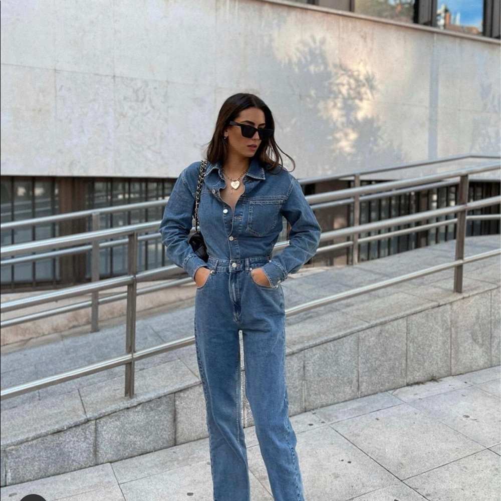 Zara NWT LONG DENIM JUMPSUIT